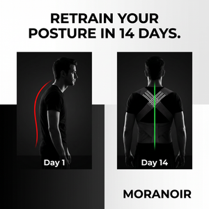 Retrain your posture in 14 days — Day 1 slouched vs Day 14 aligned with the Moranoir posture corrector